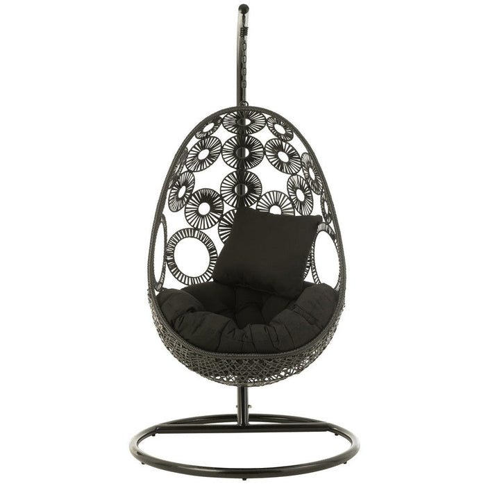 J-Line Hangstoel+kussens Bula metaal/riet zwart-Hangstoelen-J-Line