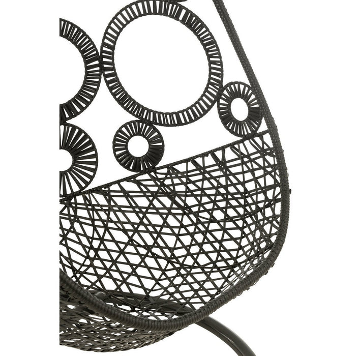 J-Line Hangstoel+kussens Bula metaal/riet zwart-Hangstoelen-J-Line