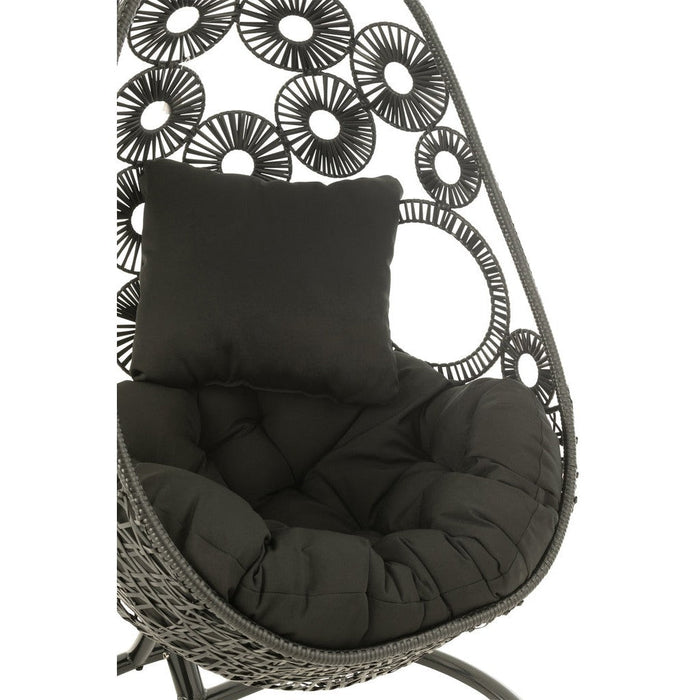 J-Line Hangstoel+kussens Bula metaal/riet zwart-Hangstoelen-J-Line