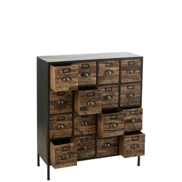 J-Line Kast 16 schuiven hout/metaal bruin-Bergkasten-J-Line