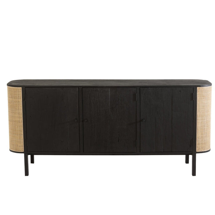 J-Line Kast 3 deuren molly exotiek hout/rotan zwart-Dressoirs-J-Line