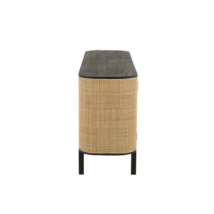 J-Line Kast 3 deuren molly exotiek hout/rotan zwart-Dressoirs-J-Line