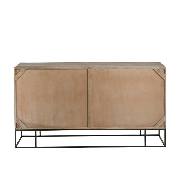 J-Line Kast 3 schuifdeuren geweven riet mangohout naturel-Dressoirs-J-Line