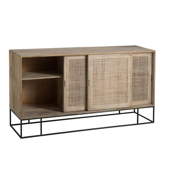 J-Line Kast 3 schuifdeuren geweven riet mangohout naturel-Dressoirs-J-Line