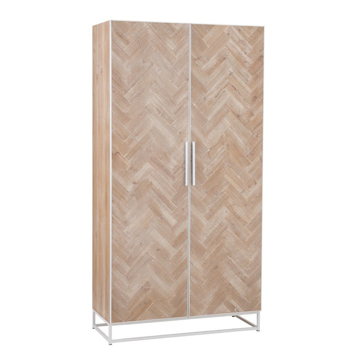 J-Line Kast Hoog 2 deuren zigzag hout/metaal naturel/wit-Opbergkasten-J-Line