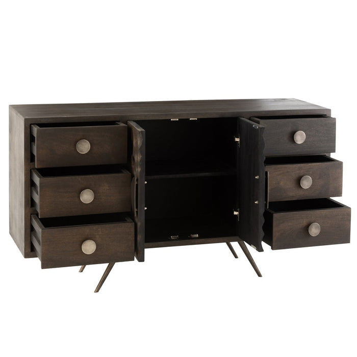 J-Line Kast Laag etnisch 2deuren+6laden mango hout bruin-Opbergkasten-J-Line