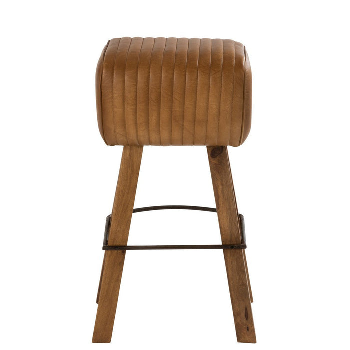 J-Line Kruk Gym leder/mango hout camel/naturel-Barkrukken-J-Line