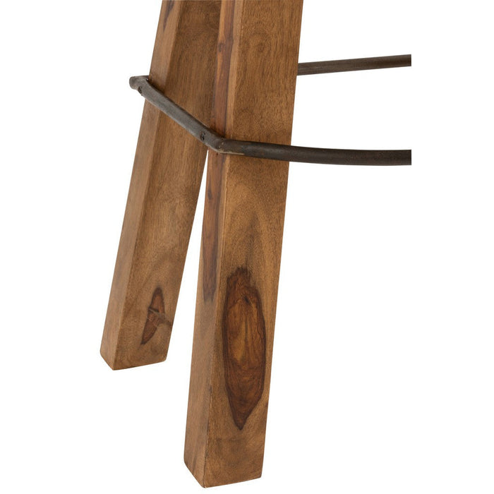 J-Line Kruk Gym leder/mango hout camel/naturel-Barkrukken-J-Line