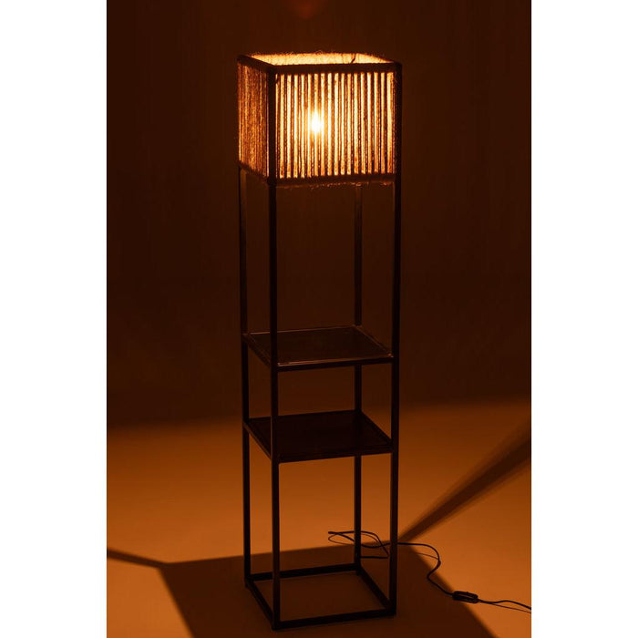J-Line Lamp Vierkant ijzer/jute naturel/zwart-Hanglampen-J-Line