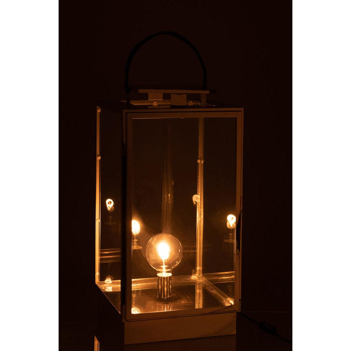 J-Line Lantaarn Lamp metaal/glas zilver-Tafellampen-J-Line