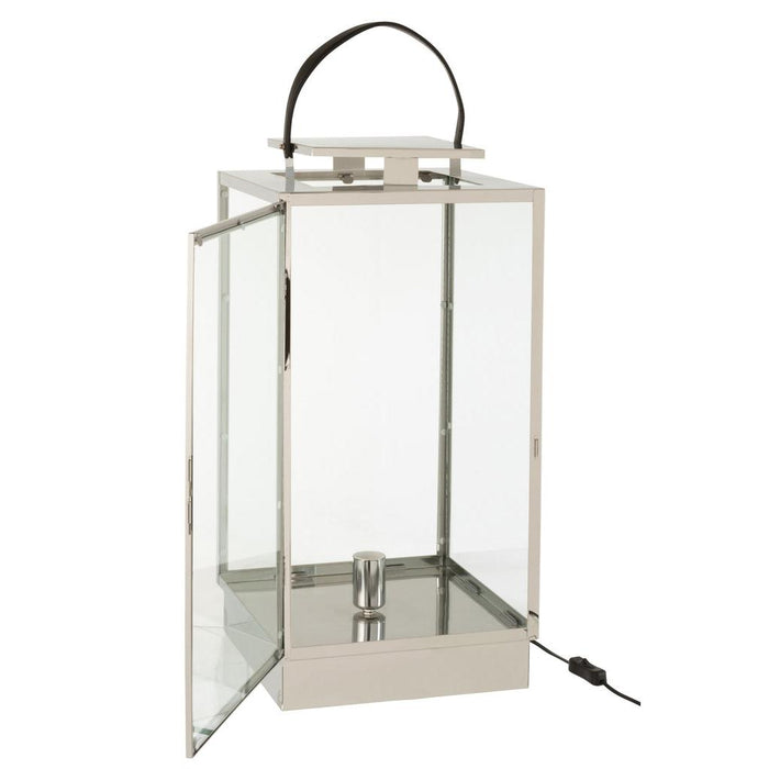 J-Line Lantaarn Lamp metaal/glas zilver-Tafellampen-J-Line
