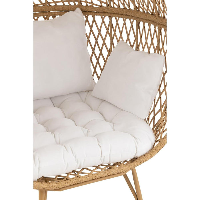 J-Line Loungestoel+kussens eva metaal/riet beige-Fauteuils-J-Line