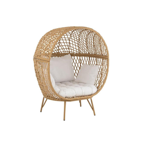 J-Line Loungestoel+kussens eva metaal/riet beige-Fauteuils-J-Line