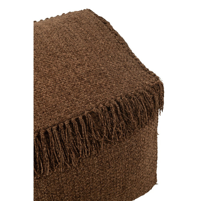 J-Line Poef Vierkant gewoven+franjes viscose bruin-Poefs-J-Line