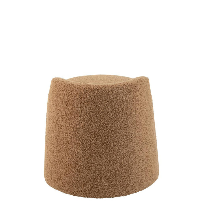 J-Line Poef teddy rond+rugleuing bouclé camel-Poefs-J-Line