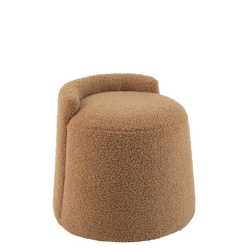 J-Line Poef teddy rond+rugleuing bouclé camel-Poefs-J-Line