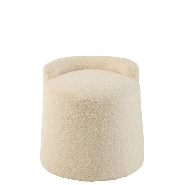 J-Line Poef teddy rond+rugleuing bouclé wit-Poefs-J-Line