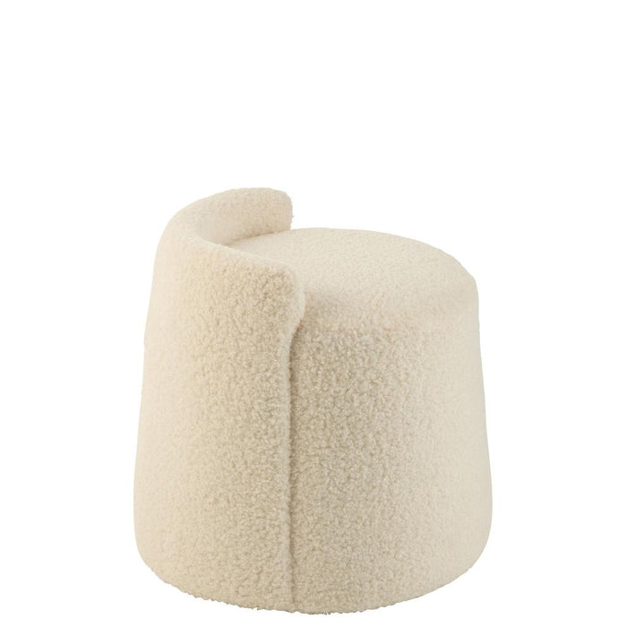 J-Line Poef teddy rond+rugleuing bouclé wit-Poefs-J-Line