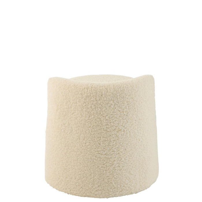 J-Line Poef teddy rond+rugleuing bouclé wit-Poefs-J-Line