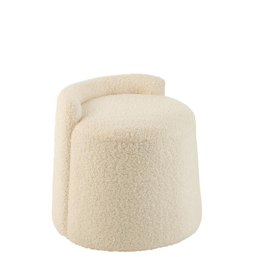 J-Line Poef teddy rond+rugleuing bouclé wit-Poefs-J-Line