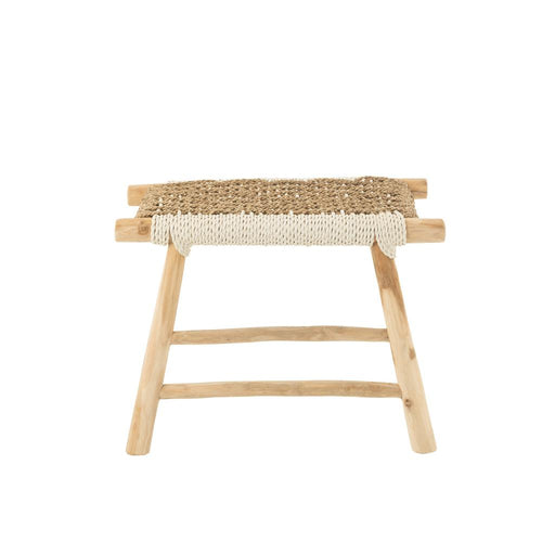 J-Line Poef waverly teak hout/zeegras naturel/wit-Poefs-J-Line