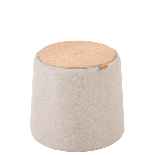J-Line Poef/bijzettafel rond textiel/hout beige-Poefs-J-Line