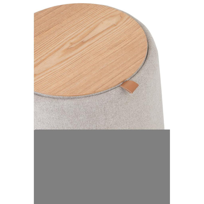 J-Line Poef/bijzettafel rond textiel/hout beige-Poefs-J-Line