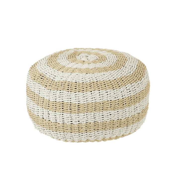 J-Line Pouf Rond strepen geweven plastiek wit/naturel-Poefs-J-Line