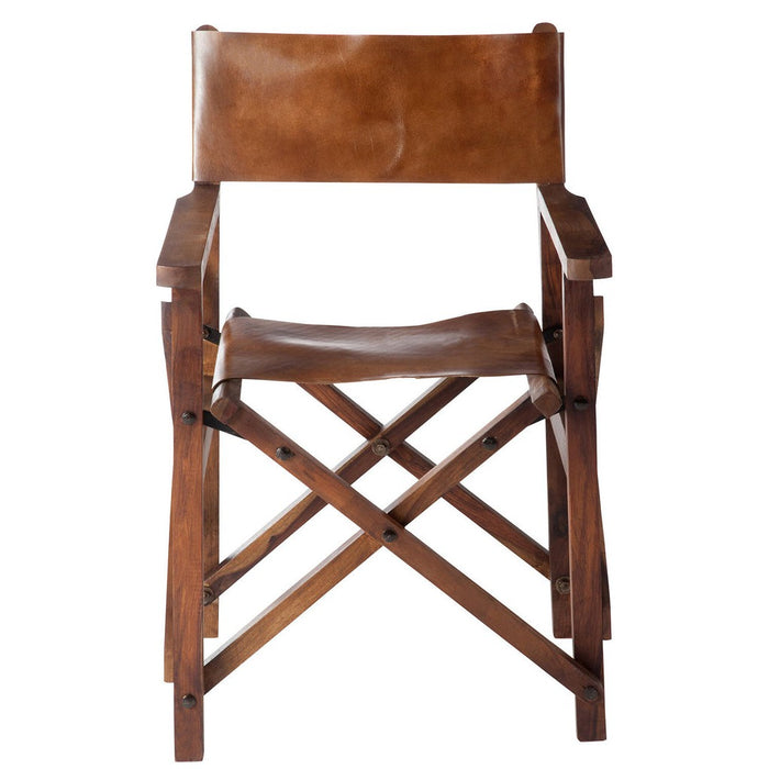 J-Line Regisseurstoel Plooibaar hout/leder cognac-Eetkamerstoelen-J-Line