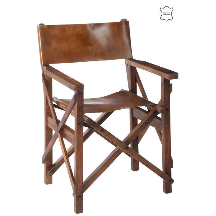 J-Line Regisseurstoel Plooibaar hout/leder cognac-Eetkamerstoelen-J-Line