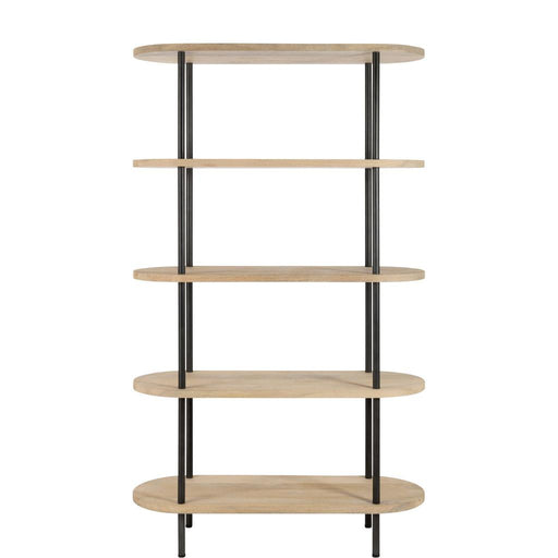 J-Line Rek Eli 5planken mango hout/staal naturel/grijs-Vakkenkasten-J-Line