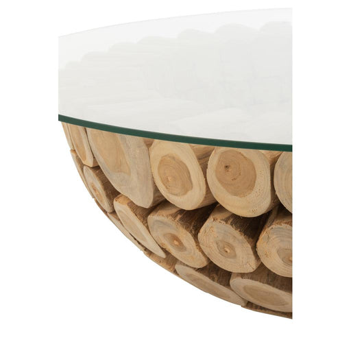 J-Line Salontafel Schijven open teak hout naturel/glas-Salontafels-J-Line