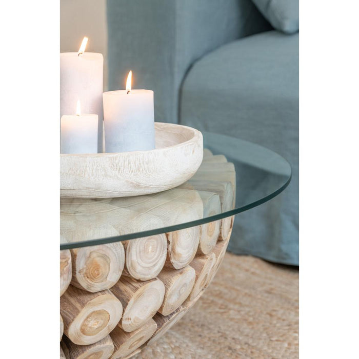 J-Line Salontafel Schijven open teak hout naturel/glas-Salontafels-J-Line