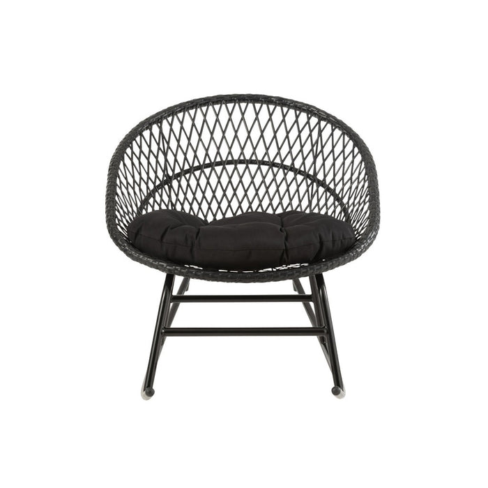 J-Line Schommelstoel+kussen Zayo metaal/riet zwart-Eetkamerstoelen-J-Line