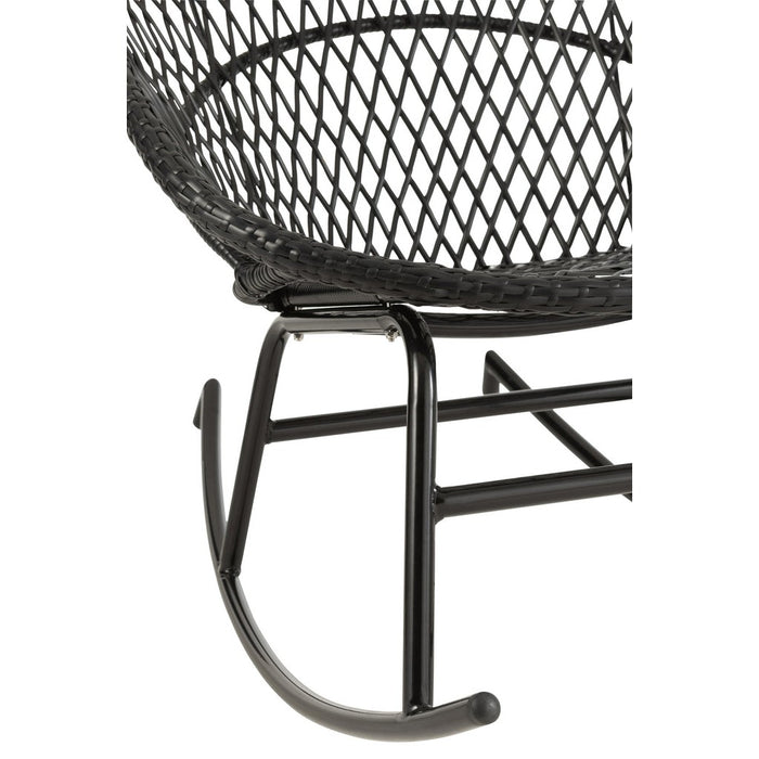 J-Line Schommelstoel+kussen Zayo metaal/riet zwart-Eetkamerstoelen-J-Line