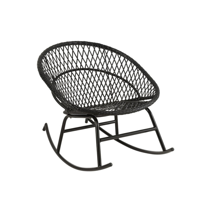 J-Line Schommelstoel+kussen Zayo metaal/riet zwart-Eetkamerstoelen-J-Line