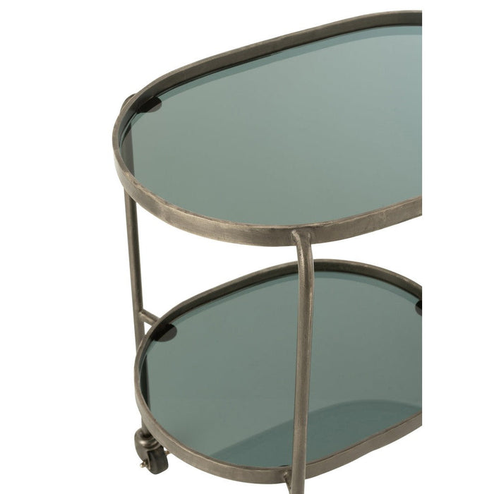 J-Line Serveerkar Ovaal 2niv ijzer/glas grijs-Trolleys-J-Line