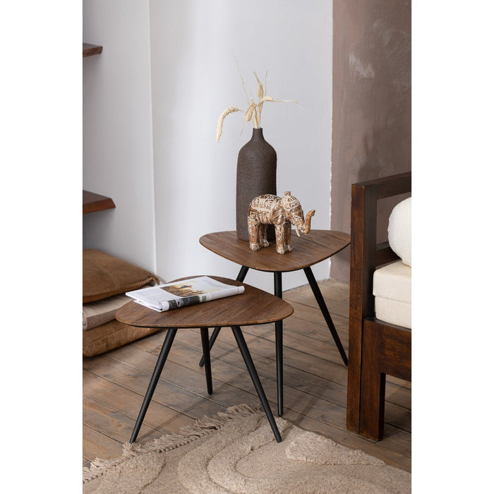 J-Line Set Van 2 bijzettafel driehoek gerecycleerd teak naturel-Bijzettafels-J-Line