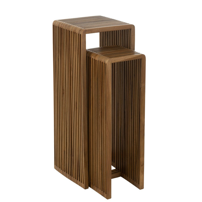 J-Line Set Van 2 bijzettafel kubus gerecycleerd teak naturel-Bijzettafels-J-Line