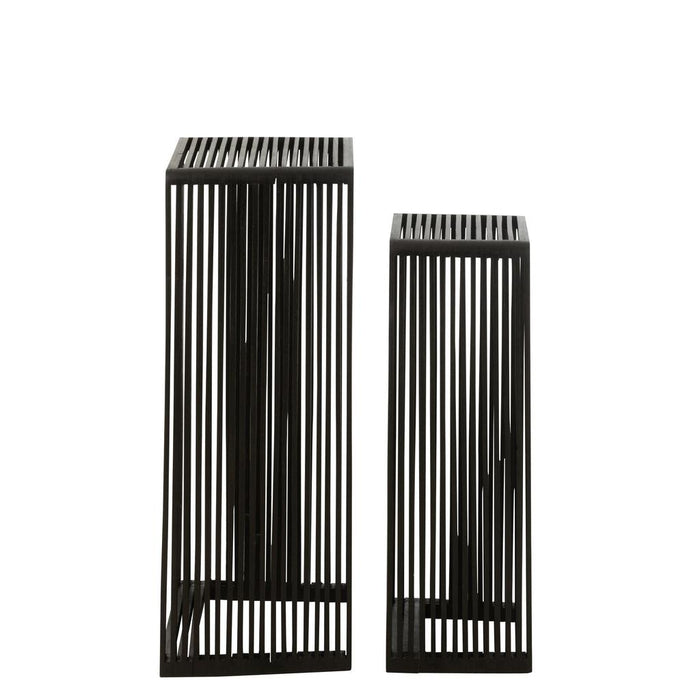 J-Line Set Van 2 bijzettafelkubus gerecycleerd teak zwart-Bijzettafels-J-Line