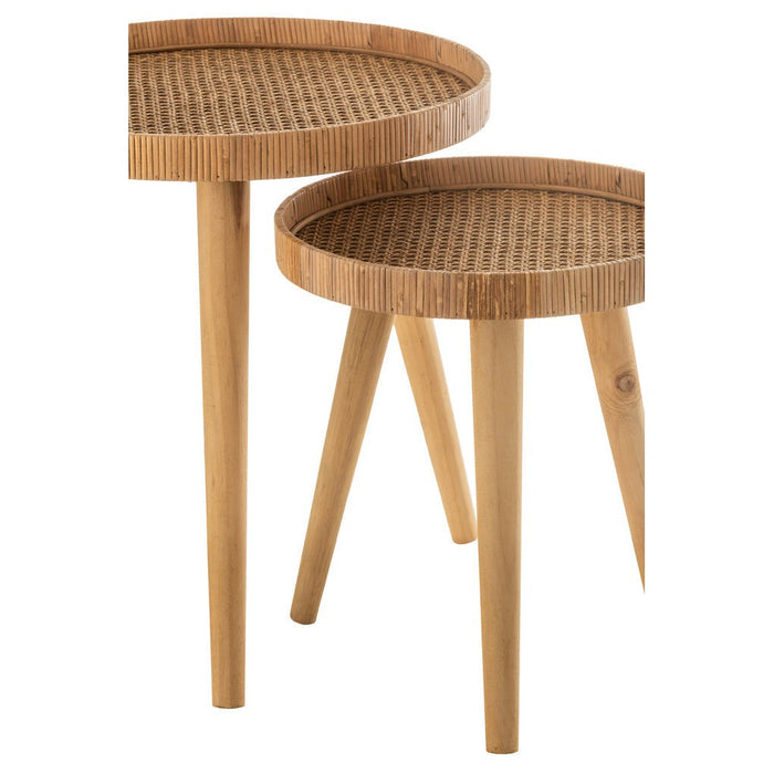 J-Line Set Van 2 bijzettafels rond tripod rotan naturel-Bijzettafels-J-Line