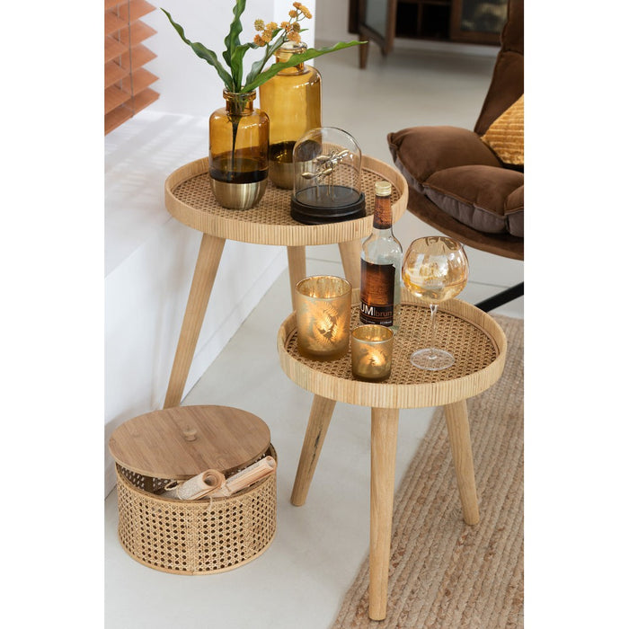 J-Line Set Van 2 bijzettafels rond tripod rotan naturel-Bijzettafels-J-Line