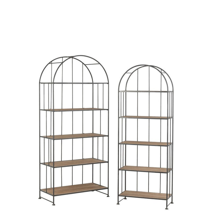 J-Line Set Van 2 rek ronde bovenkant metaal/hout bruin-Vakkenkasten-J-Line