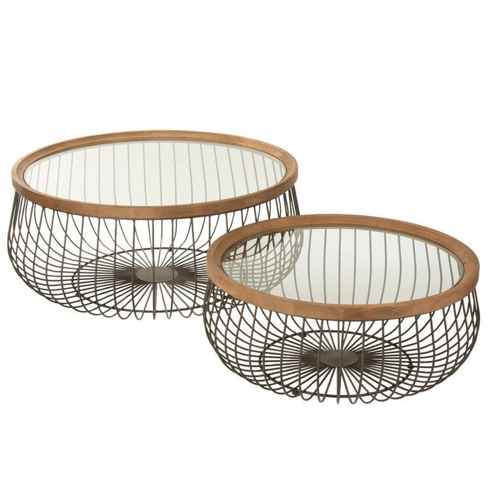 J-Line Set Van 2 salontafel rond metaal/glas zwart-Salontafels-J-Line