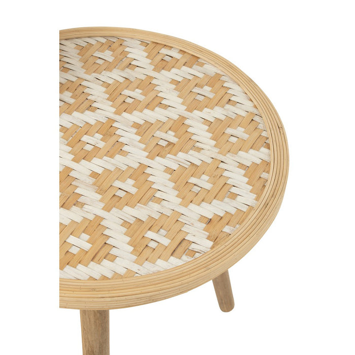 J-Line Set Van 3 bijzettafel patronen 3 poten bamboe/hout naturel/wit-Bijzettafels-J-Line