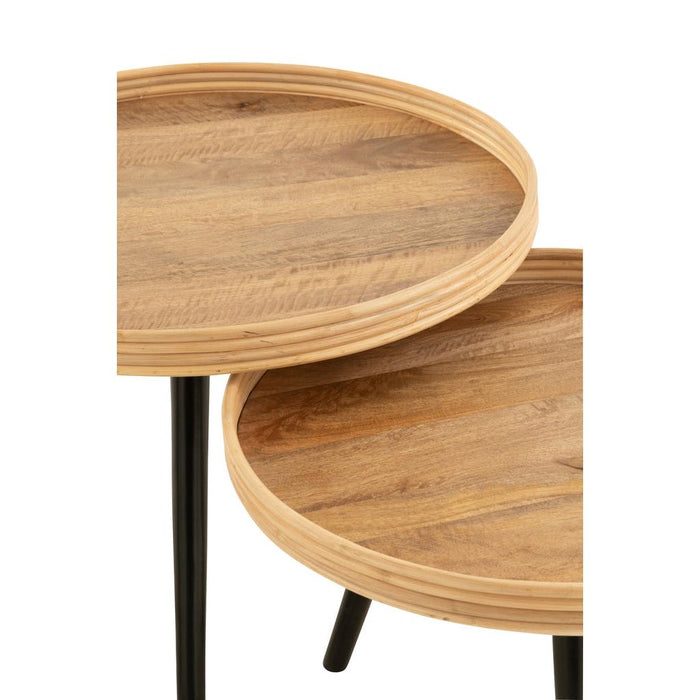 J-Line Set Van 3 bijzettafel rond mango hout naturel-Salontafels-J-Line