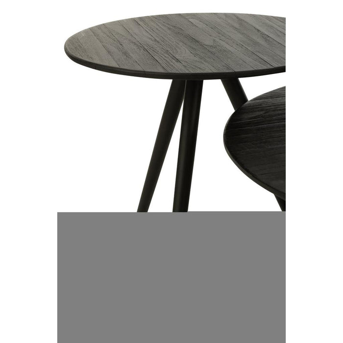 J-Line Set Van 4 bijzettafel rond gerecycleerd teak zwart-Salontafels-J-Line