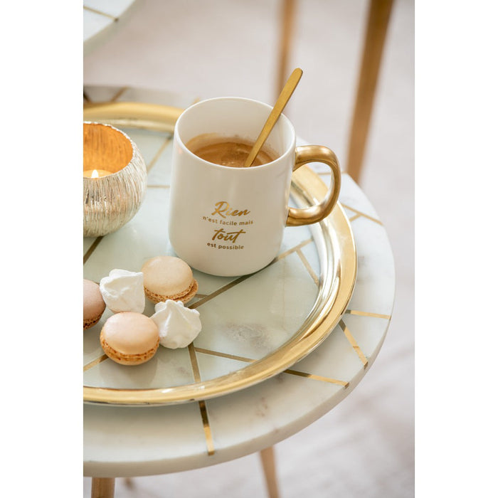 J-Line Set Van twee bijzettafel marmer/ijzer goud/wit-Bijzettafels-J-Line