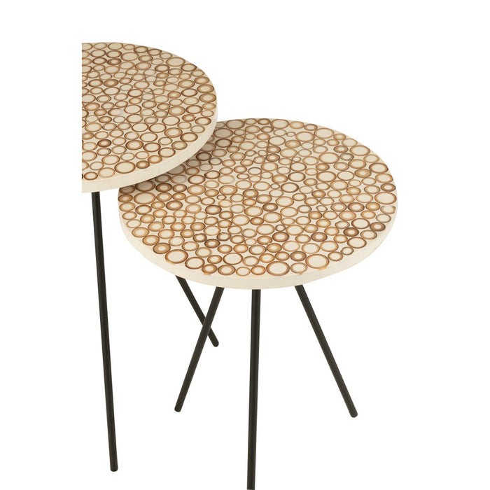 J-Line Set Van twee bijzettafel ringen resine bruin/wit-Bijzettafels-J-Line