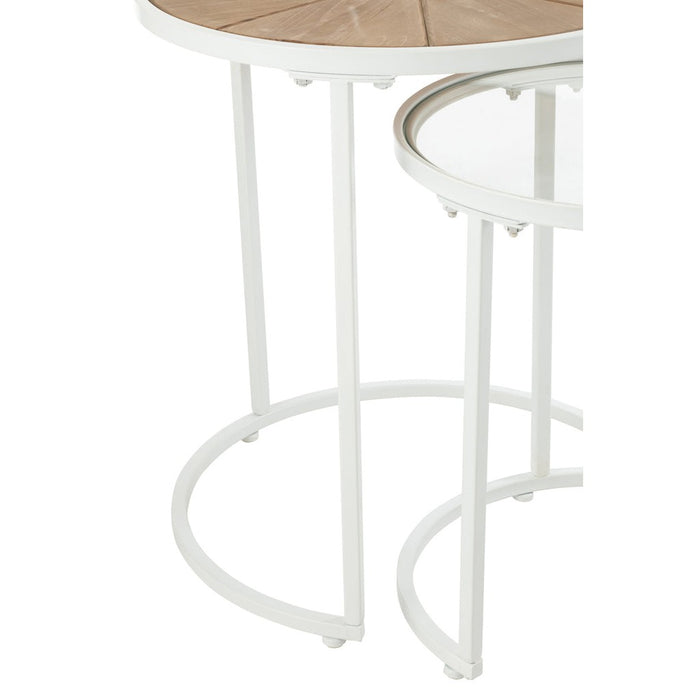 J-Line Set Van twee bijzettafels lounge metaal/hout wit/naturel-Bijzettafels-J-Line